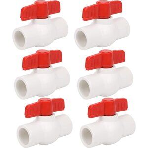 6Pcs 1/2" PVC Ball Valve Water Pipe Shut-off Valve Socket with Red T-Handle for